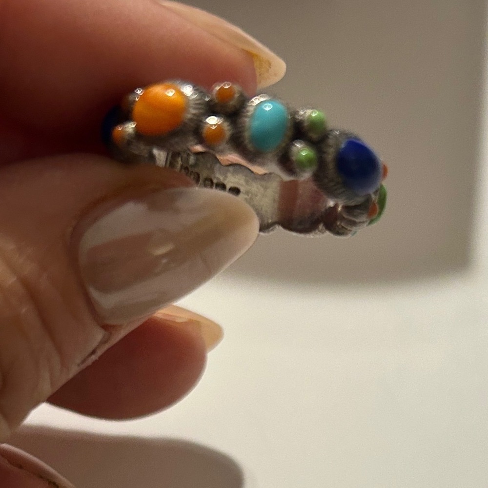 925 Sterling Silver Multi Color Cabochon Gemstone Bohemian Statement Ring Sz 8 - Picture 3 of 6